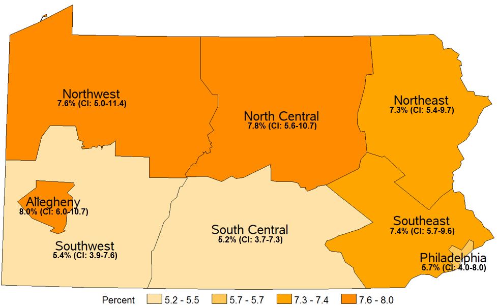 At Risk for Problem Drinking, Pennsylvania Health Districts, 2016